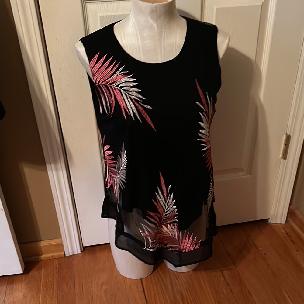 Alfani Black Top with Pink Leaf Pattern
